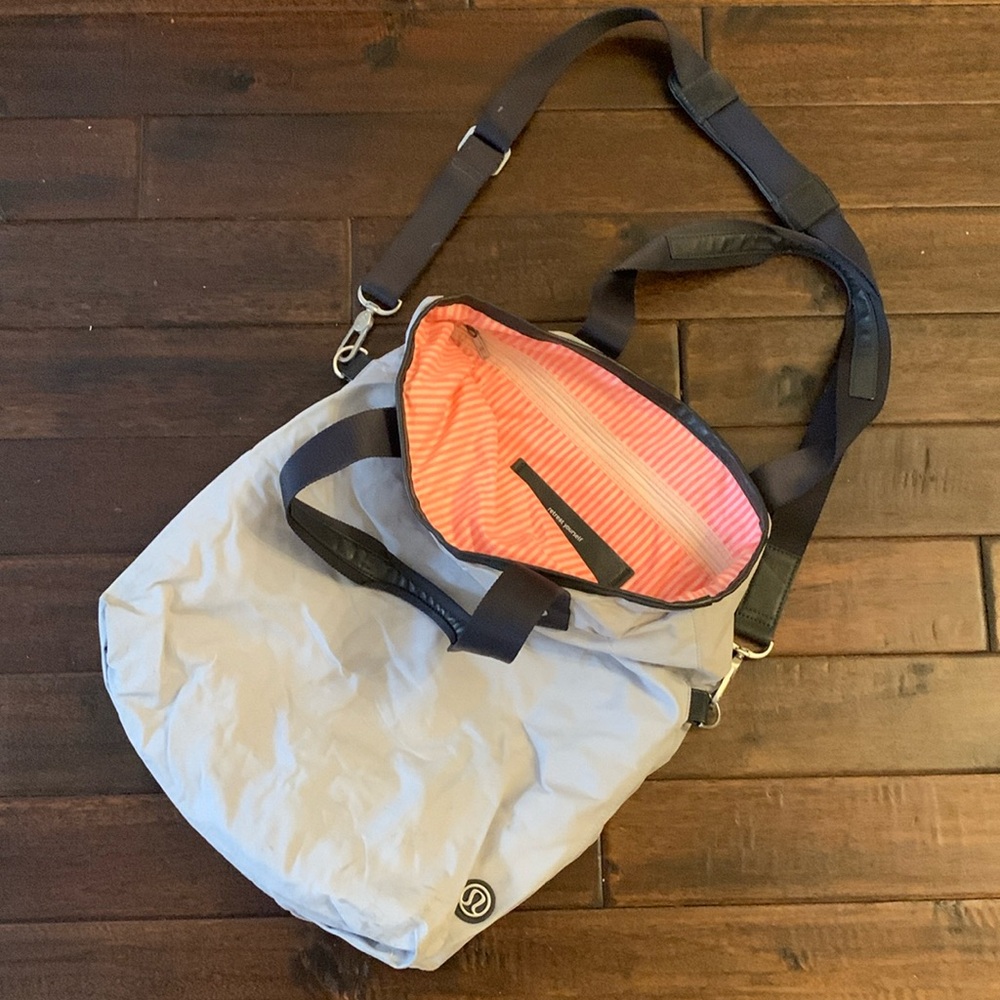 Lululemon Athletic Gray Tote with Coral Striped Interior